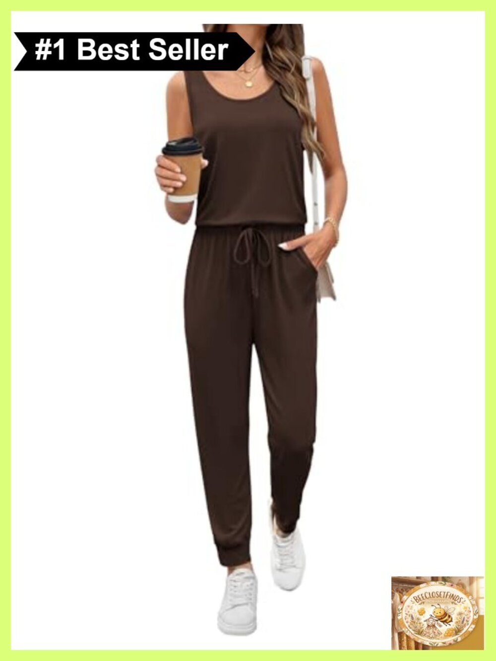 Sleeveless Scoop Neck Jumpsuit with Pockets Elastic Waist One Piece